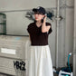 knit vest set dress (brown x ivory) *JP