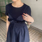 shirred mini dress (navy) *JP