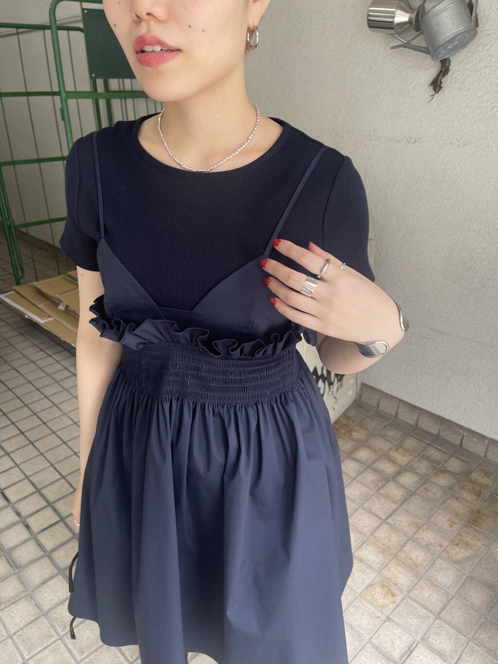 shirred mini dress (navy) *JP