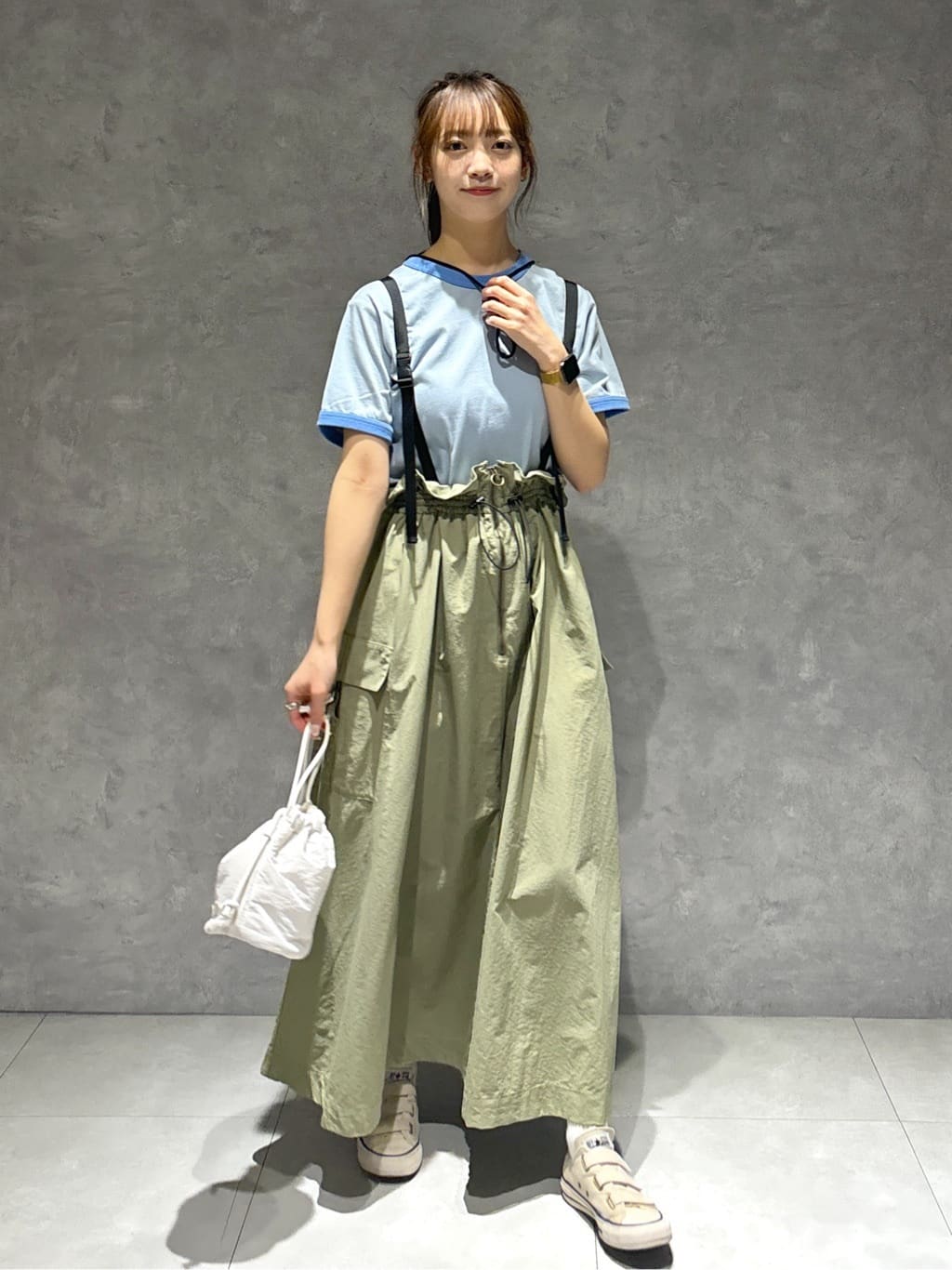 2way nylon gathered skirt (khaki) *JP