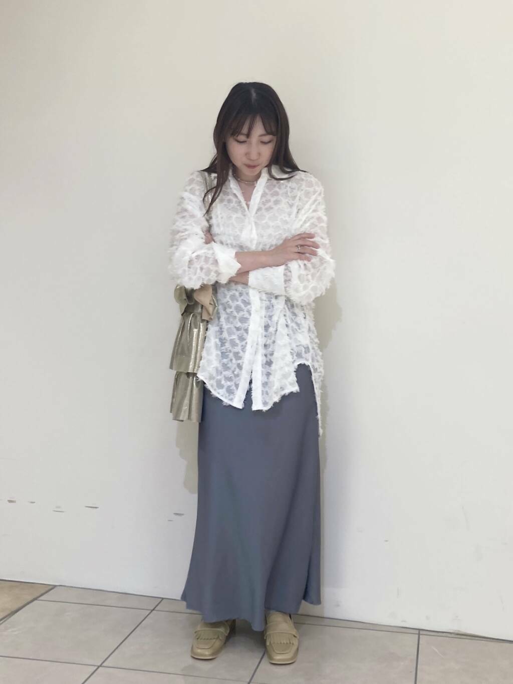 front Gathered Feather Shirt (white) *JP