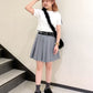 pleated skirt with belt (light grey) *JP