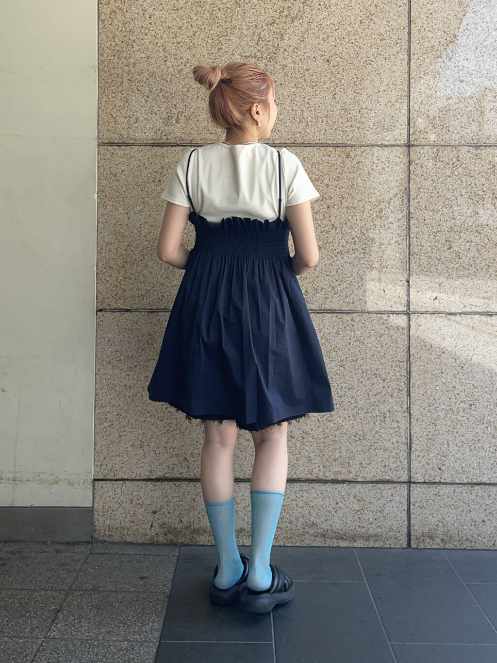 shirred mini dress (navy) *JP