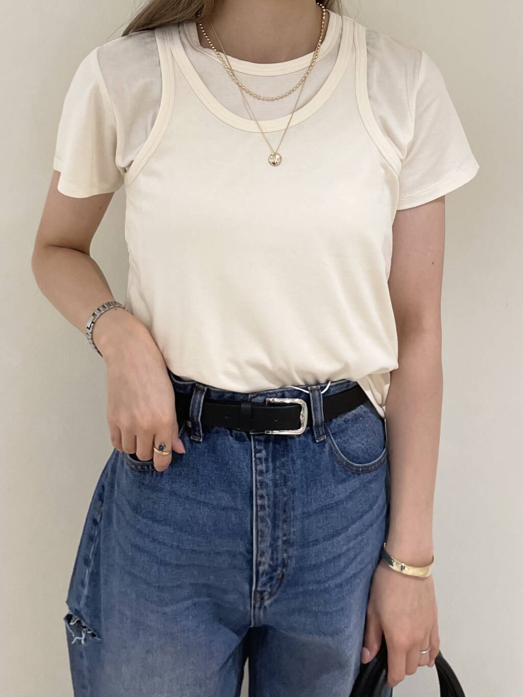 compact layered tee (ivory) *JP