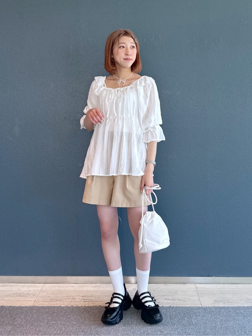 2way frilled collar top (white) *JP