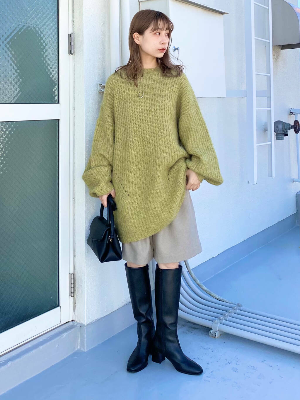 volume knit mini dress (pistachio) *JP