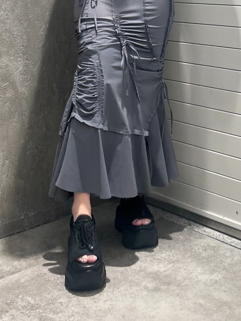 cut out gather skirt (grey) *JP