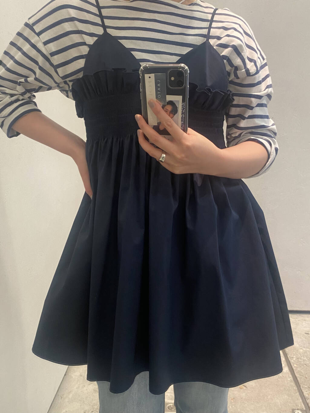 shirred mini dress (navy) *JP