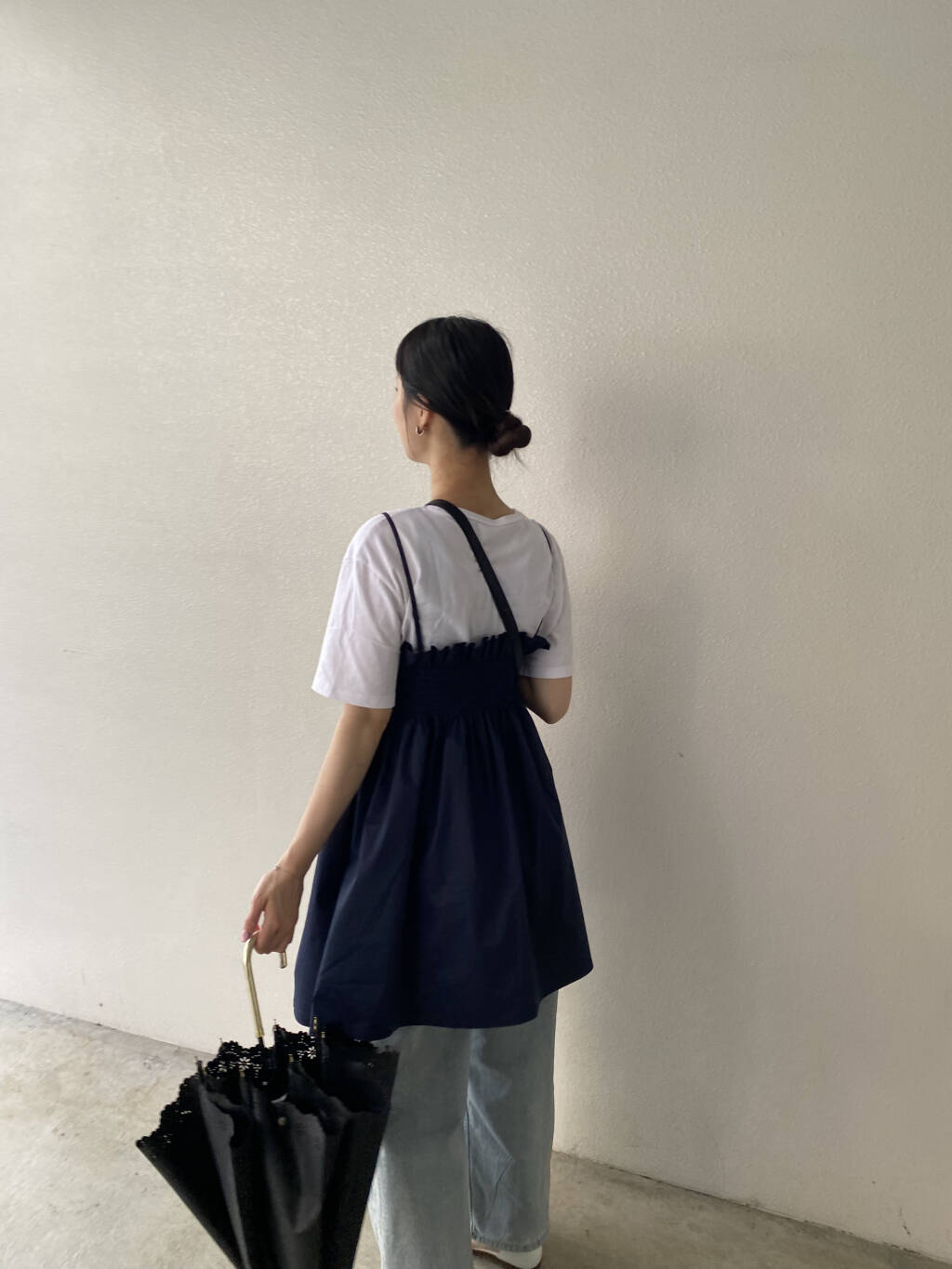 shirred mini dress (navy) *JP