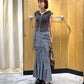 cut out gather skirt (grey) *JP