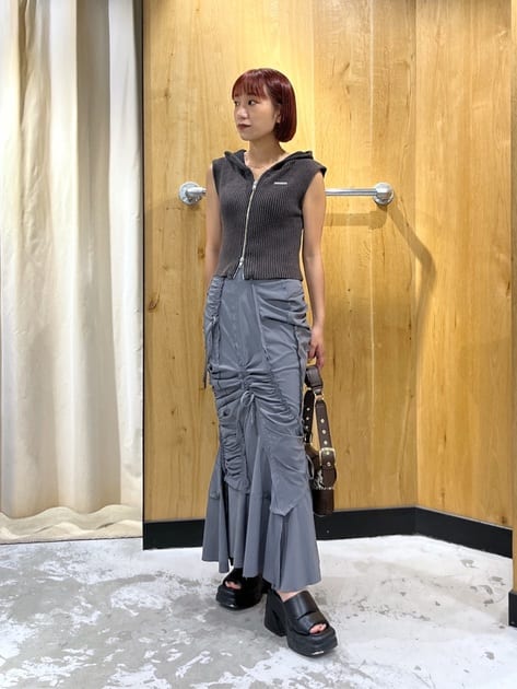 cut out gather skirt (grey) *JP