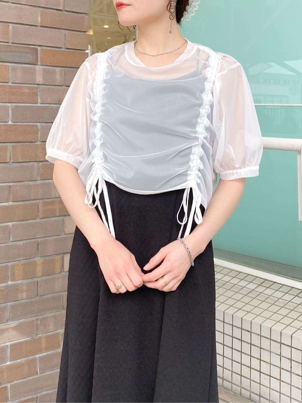 front draw sheer top (white) *JP