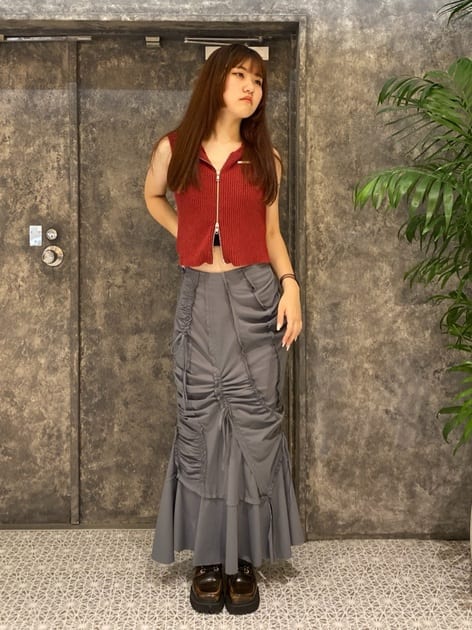 cut out gather skirt (grey) *JP