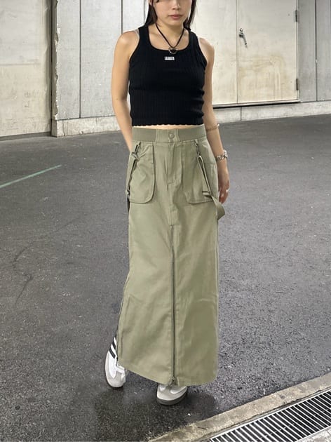 suspender maxi skirt (light khaki) *JP