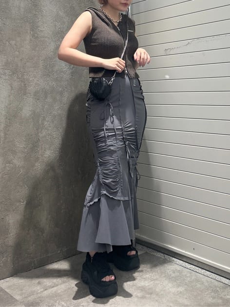 cut out gather skirt (grey) *JP