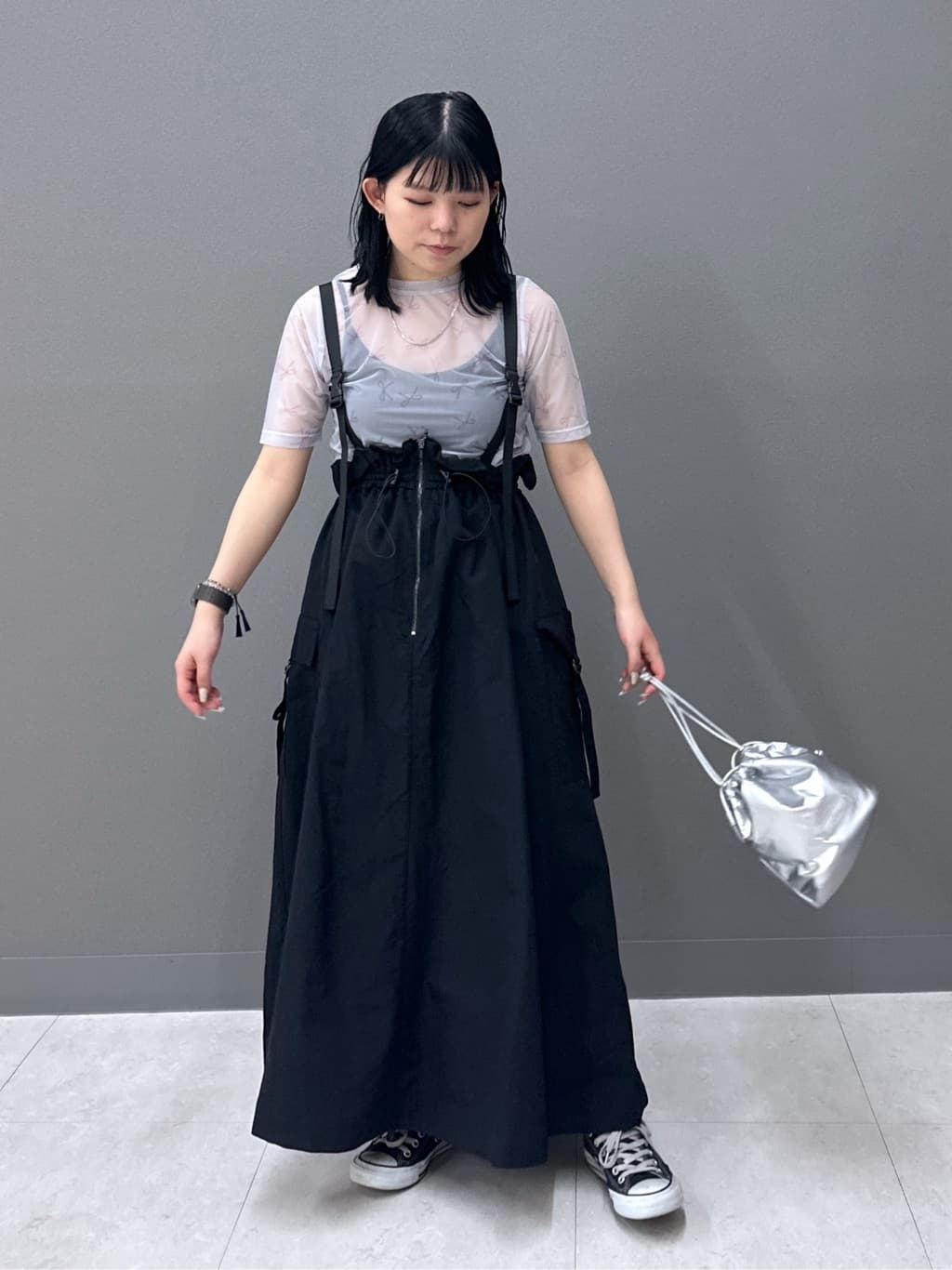 2way nylon gathered skirt (black) *JP