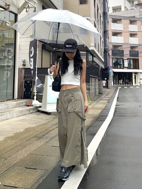 suspender maxi skirt (light khaki) *JP