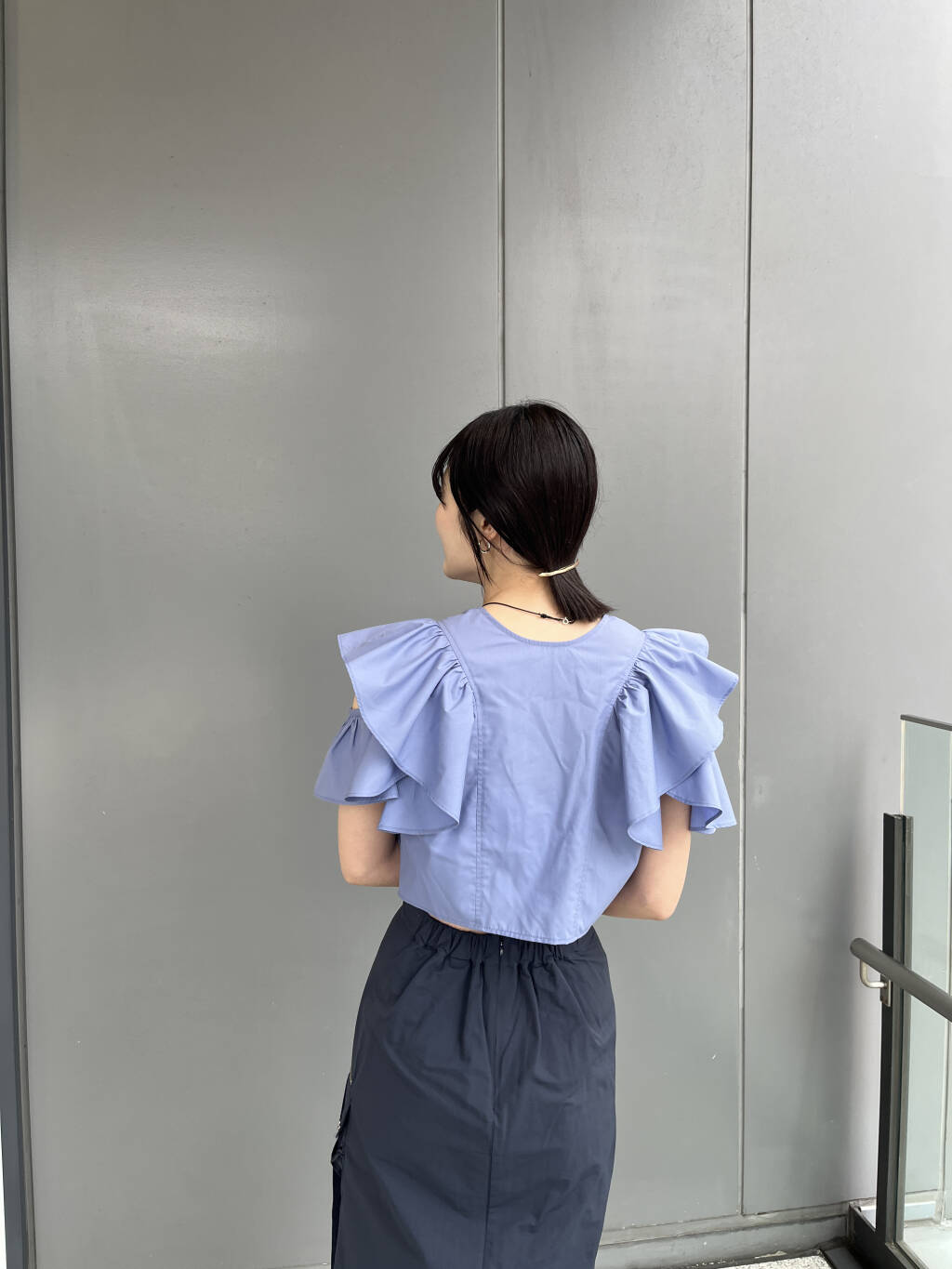 multi-way ruffle blouse (lilac blue) *JP