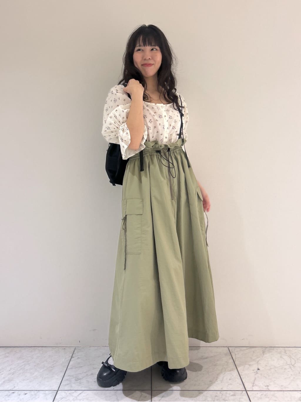 2way nylon gathered skirt (khaki) *JP