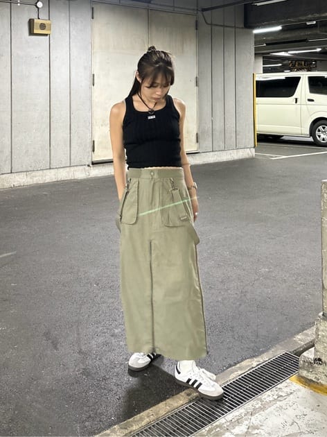 suspender maxi skirt (light khaki) *JP