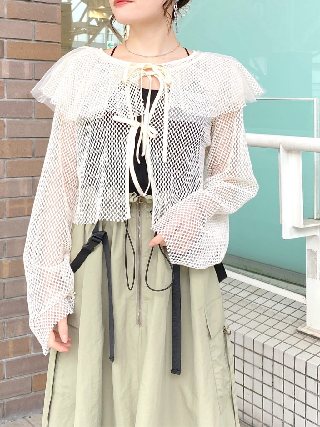 2way nylon gathered skirt (khaki) *JP