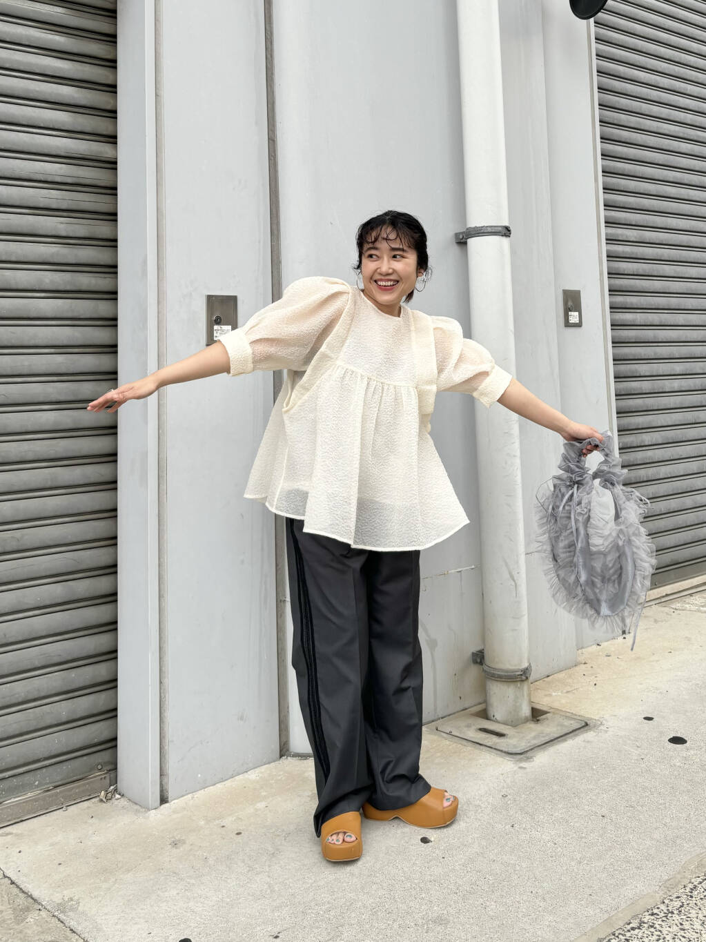 sheer boucle blouse (ivory) *JP