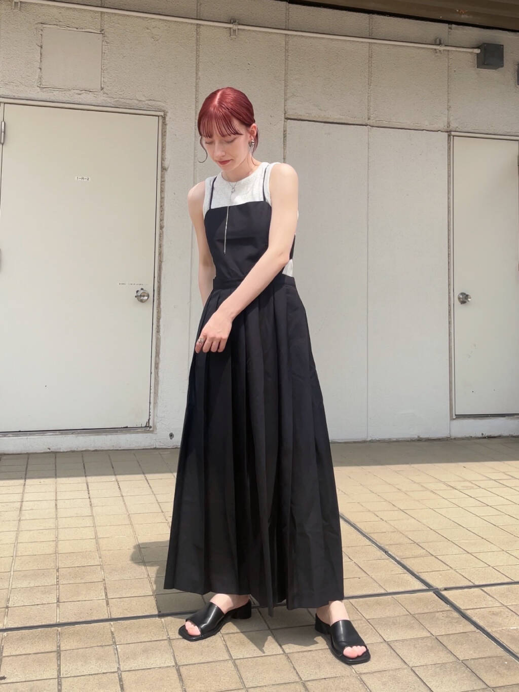 pleated camisole dress (black) *JP