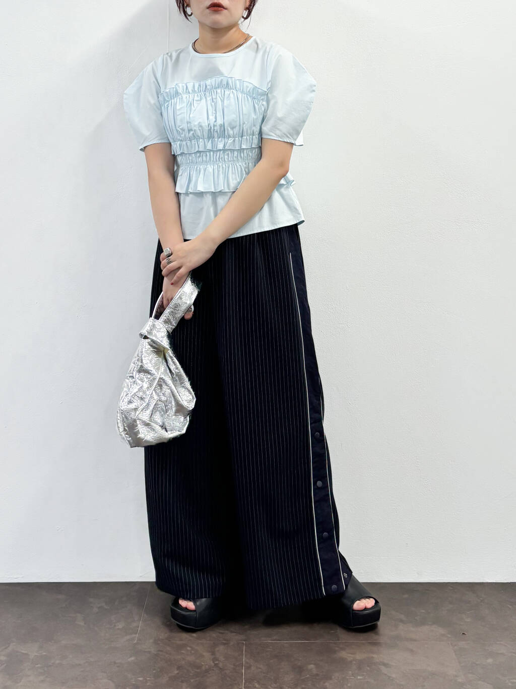 『高橋愛×KBF』shirred bustier blouse (light blue) *JP