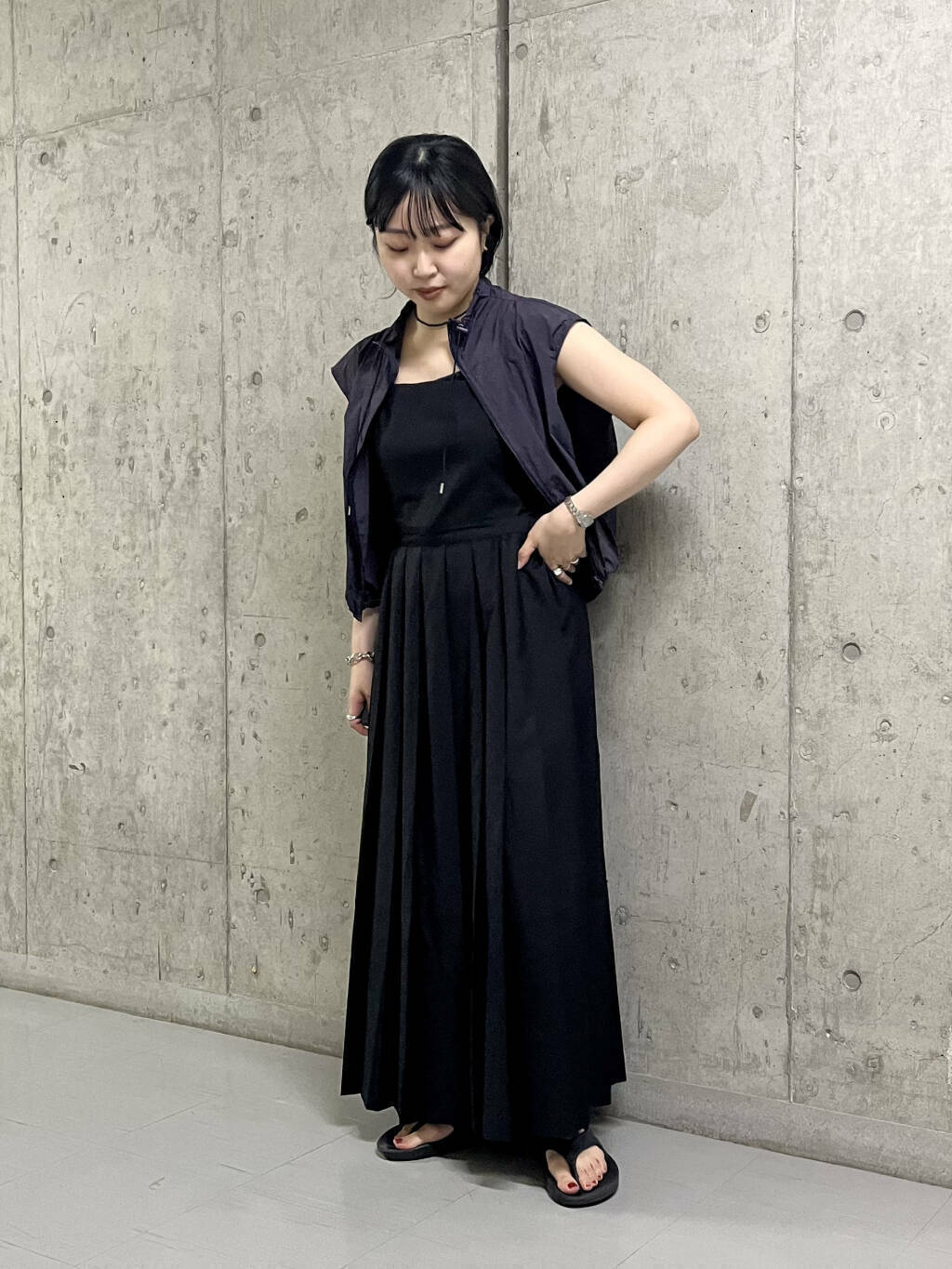 pleated camisole dress (black) *JP