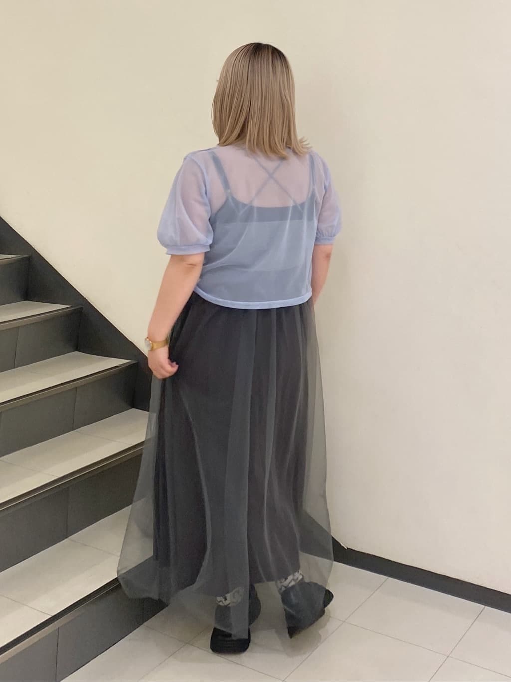 front draw sheer top (blue) *JP