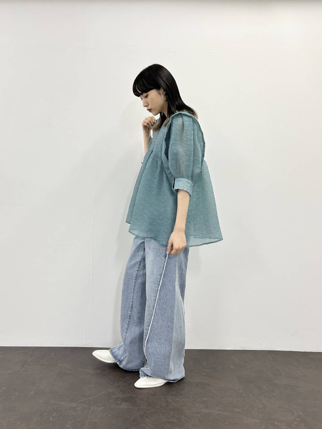 sheer boucle blouse (blue) *JP