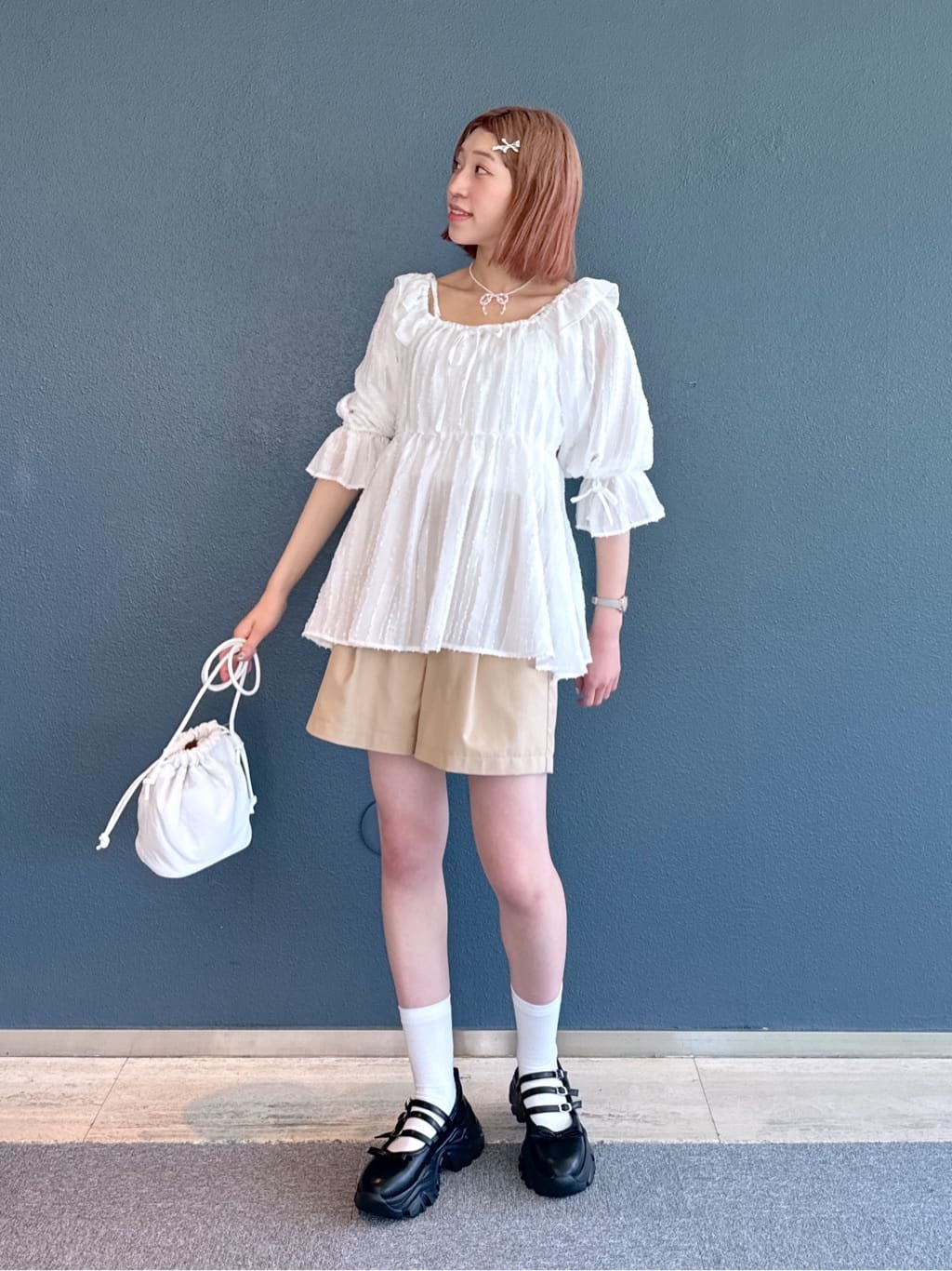 2way frilled collar top (white) *JP