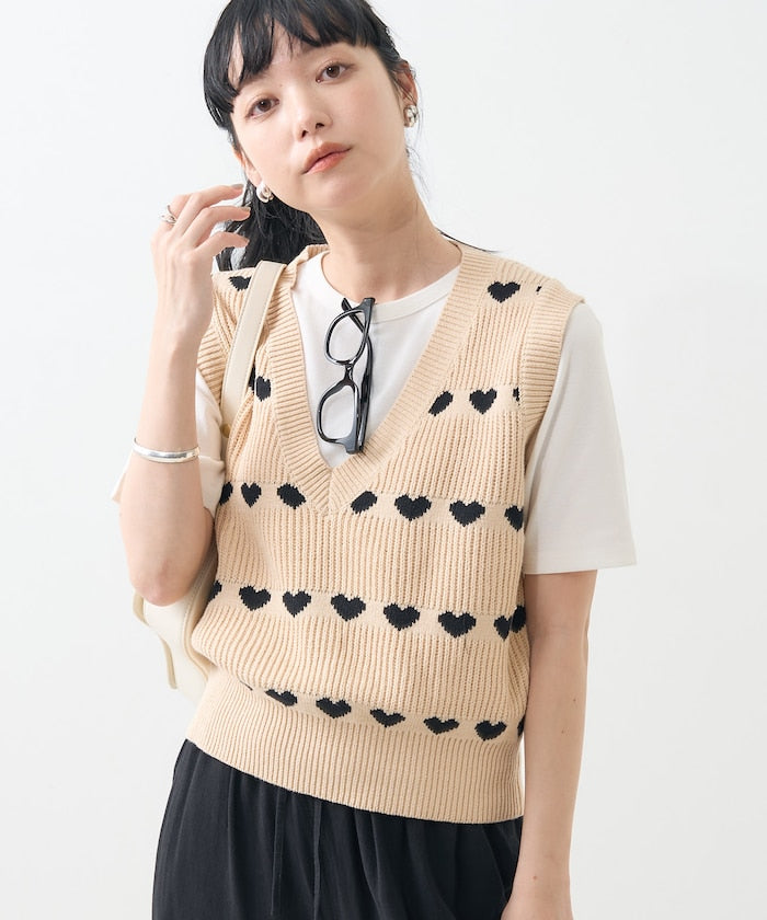 heart sleeveless top (beige) *JP