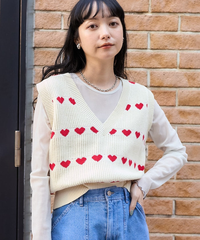 heart sleeveless top (white) *JP