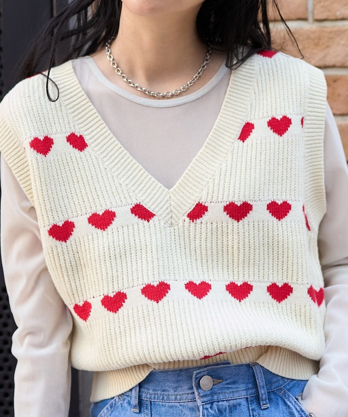 heart sleeveless top (white) *JP