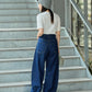 curve line tuck jeans (navy) *JP