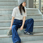 curve line tuck jeans (navy) *JP