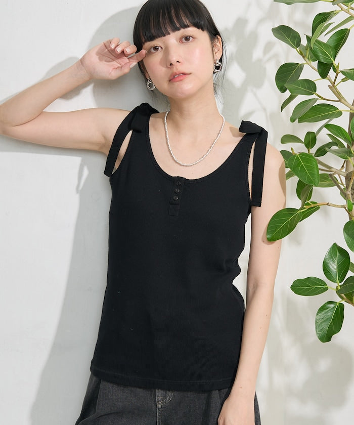 milled ribbon tank top (black) *JP