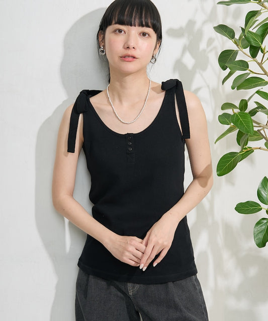 milled ribbon tank top (black) *JP