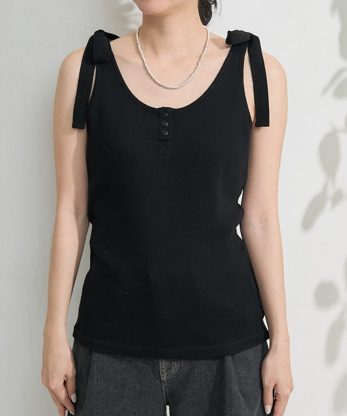 milled ribbon tank top (black) *JP