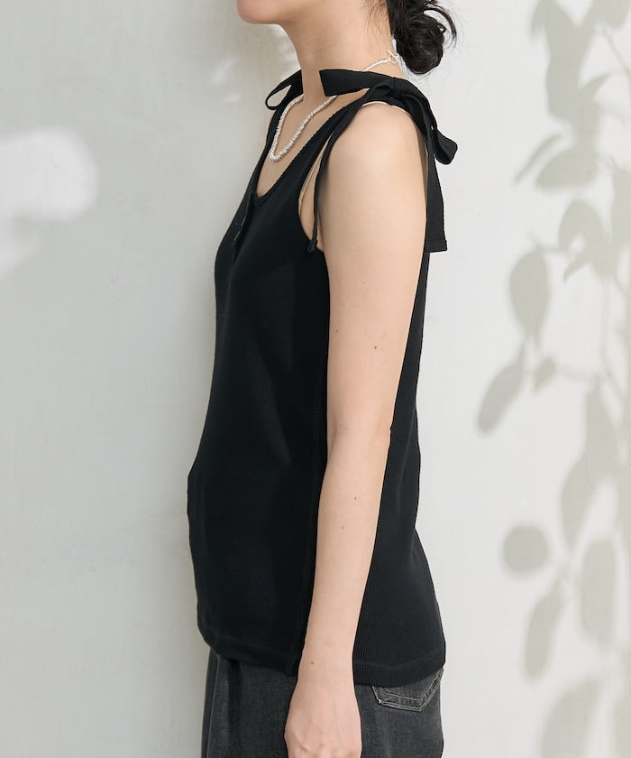 milled ribbon tank top (black) *JP