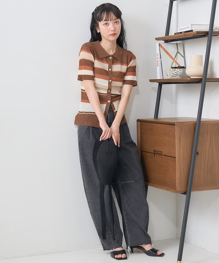 sheer border shirt (camel) *JP