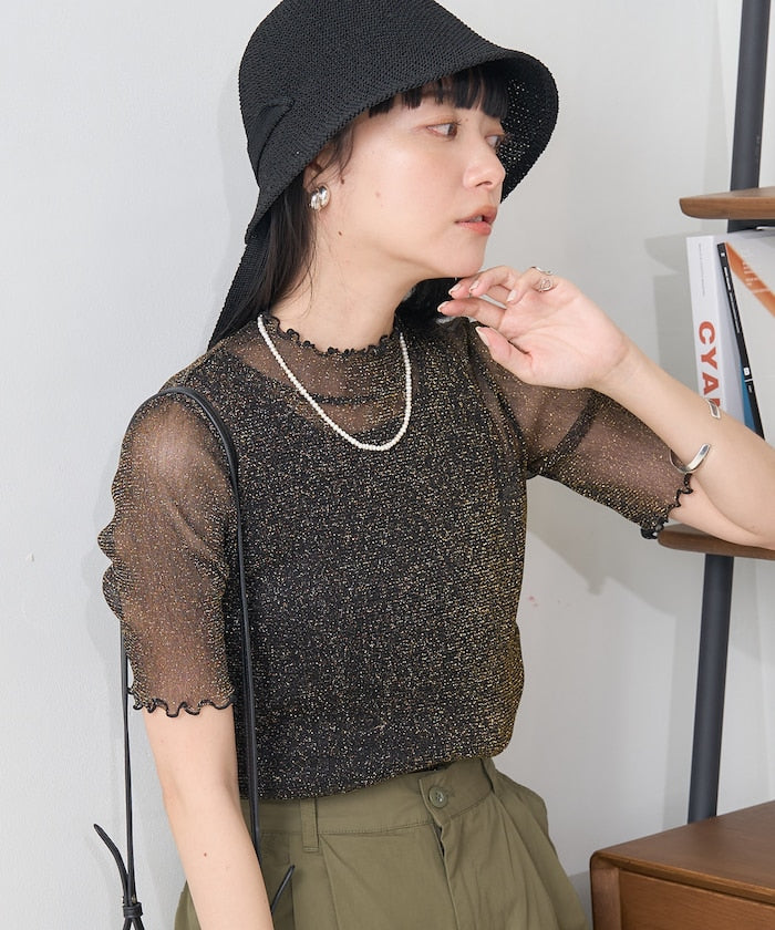 sheer glitter top (black) *JP