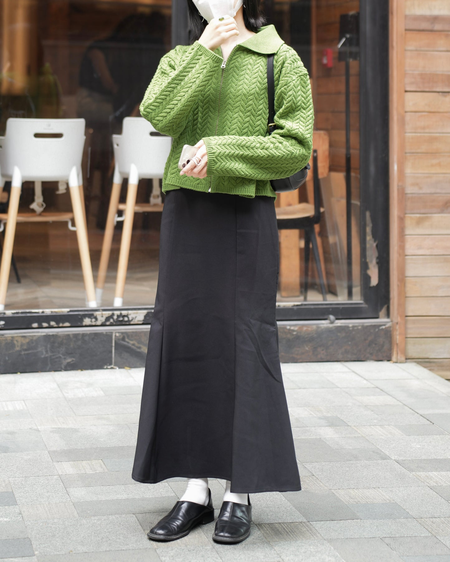 cable zip knit (green)