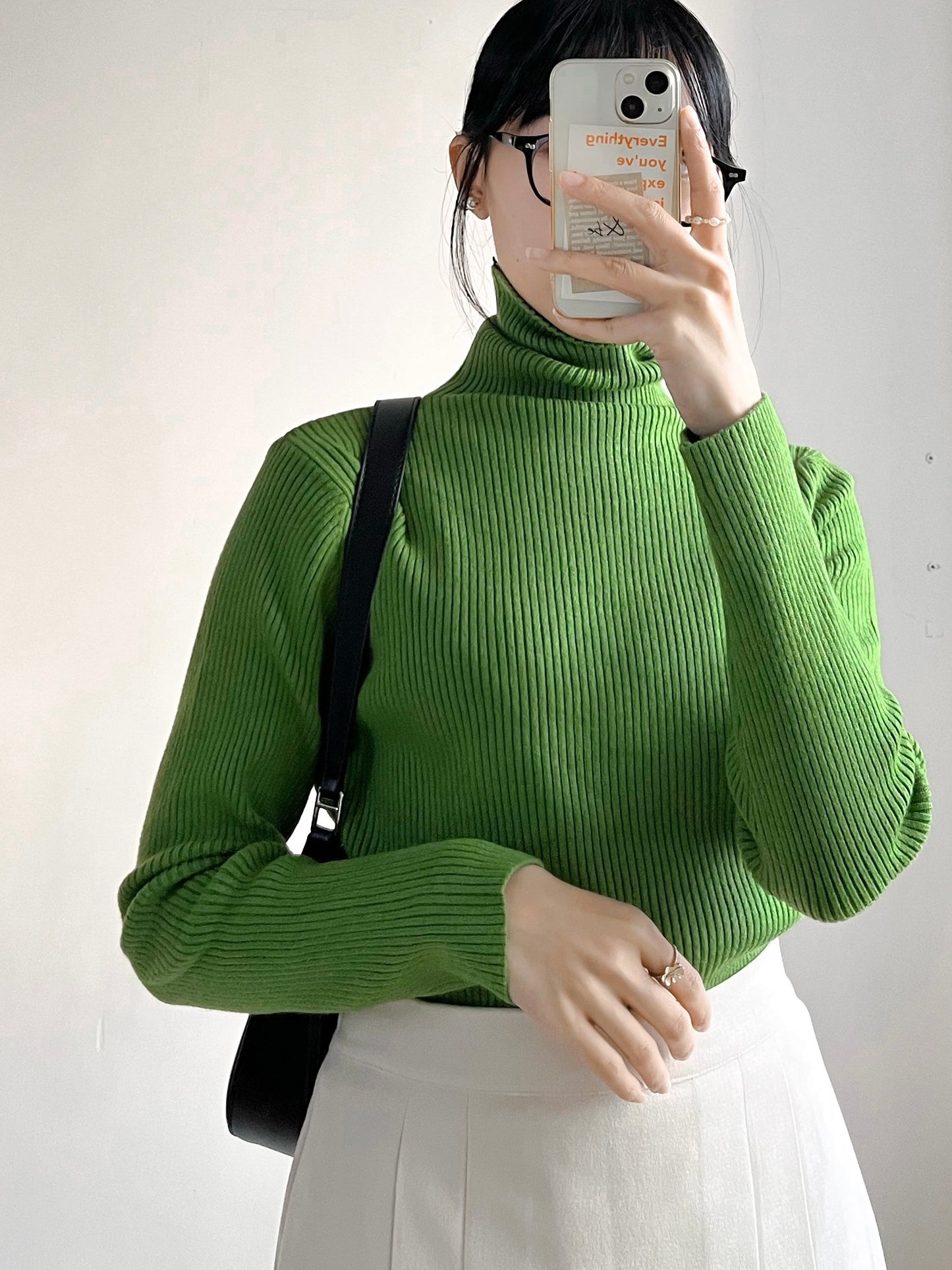 rib high neck knit (green)