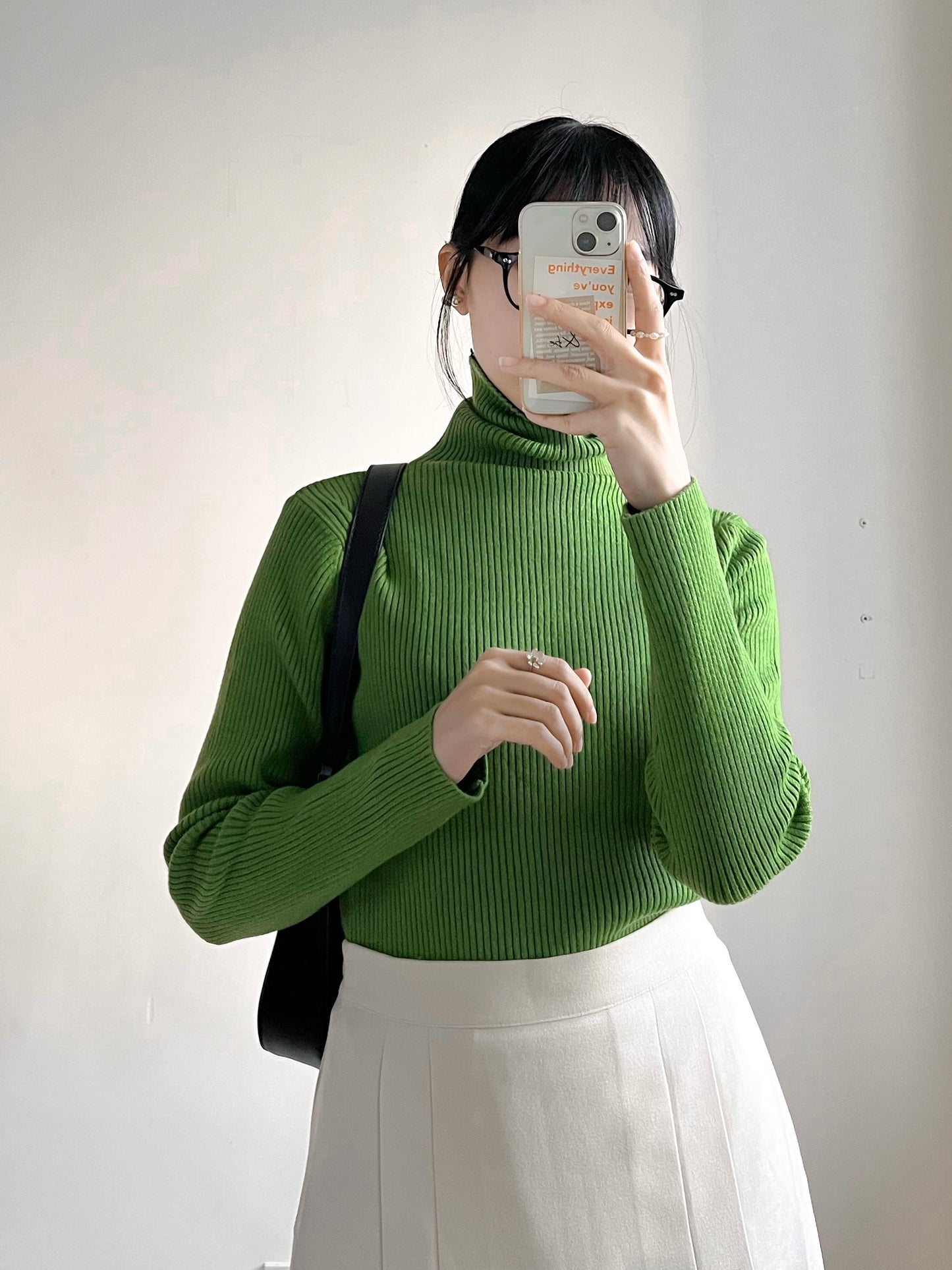 rib high neck knit (green)