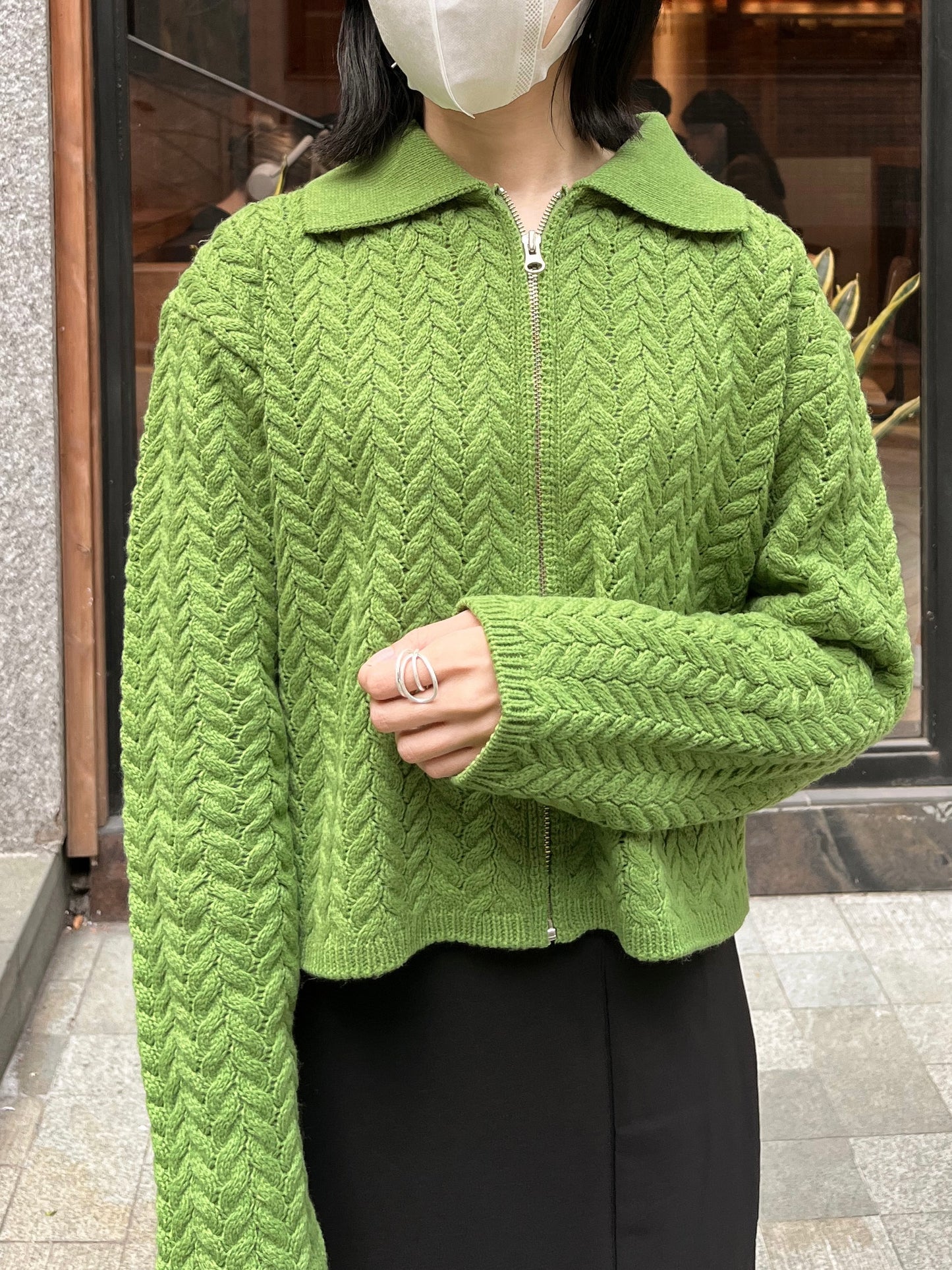 cable zip knit (green)