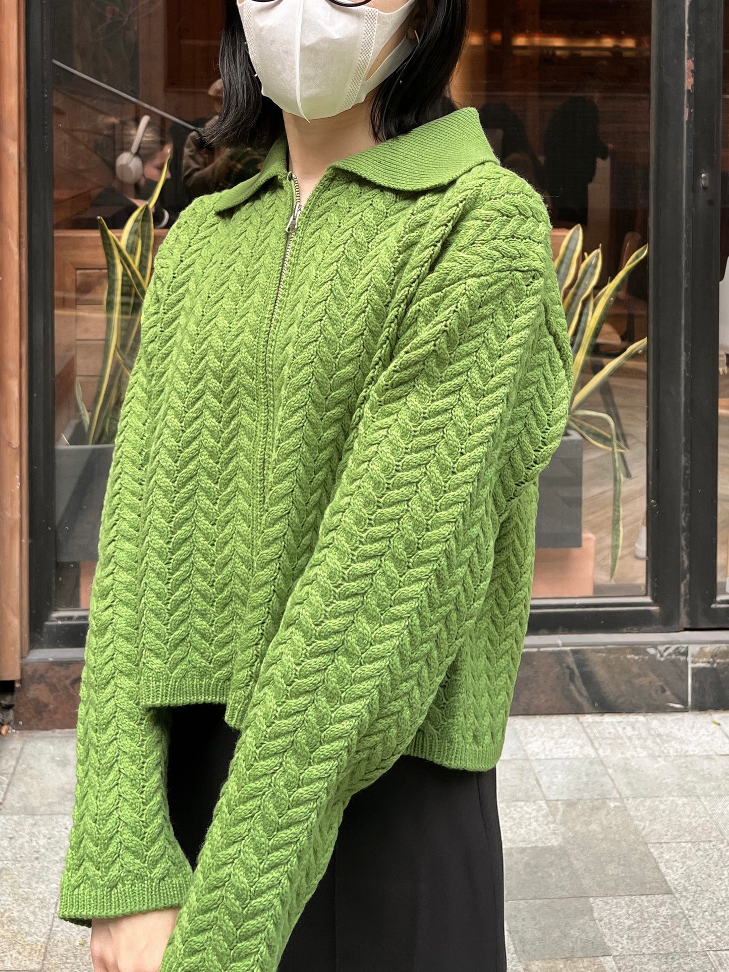 cable zip knit (green)