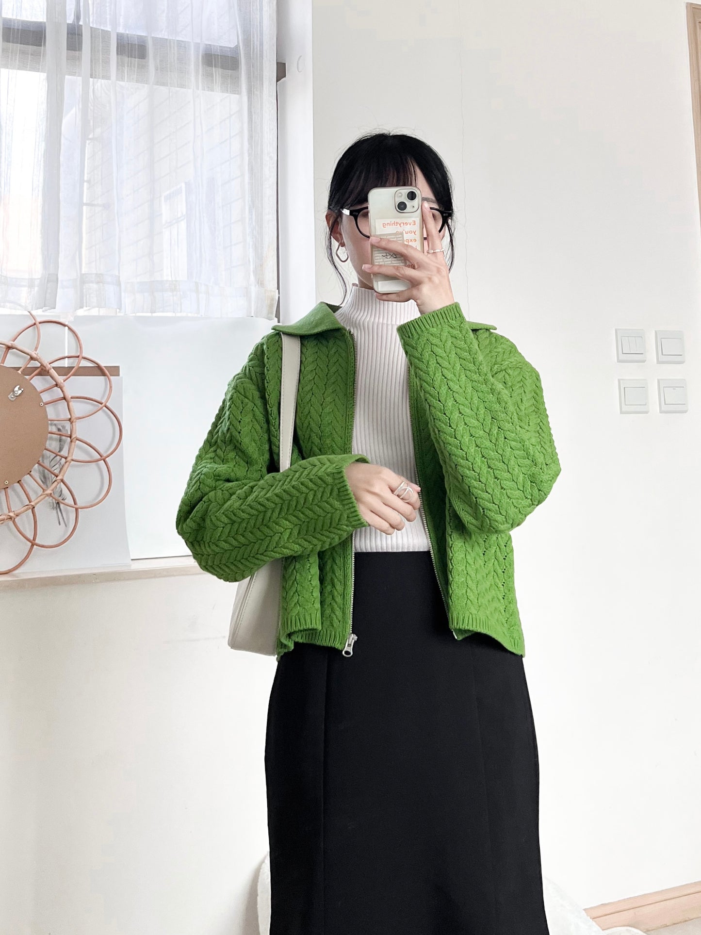 cable zip knit (green)