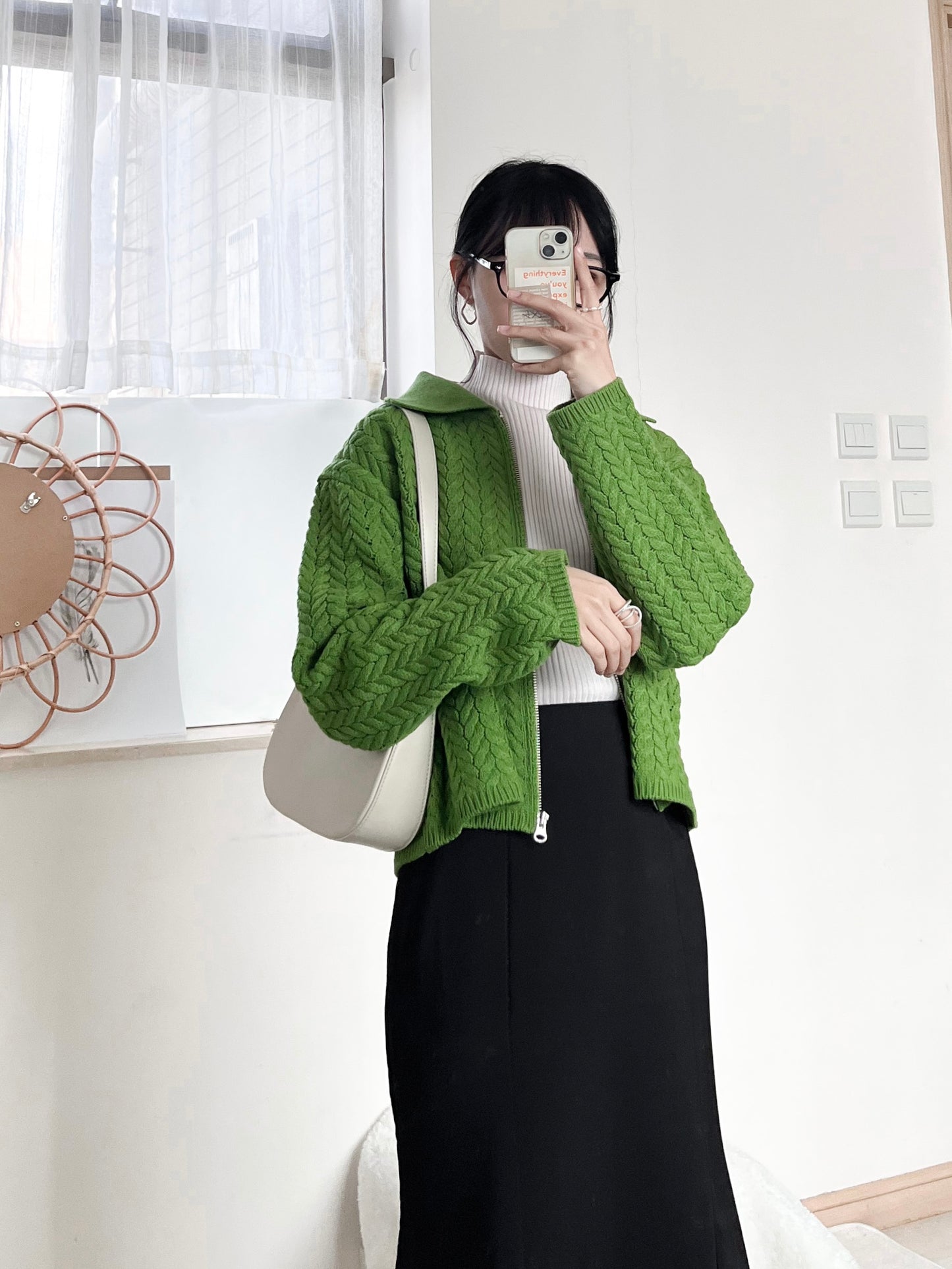 cable zip knit (green)